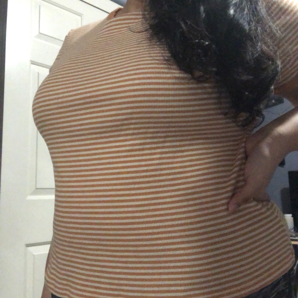 Yellow/Orange Striped Plus sized T Shirt